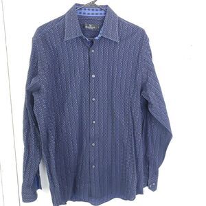 Bugatchi Shirt Mens XL Trim Fit Button Up Career Dotted Collar Career Office